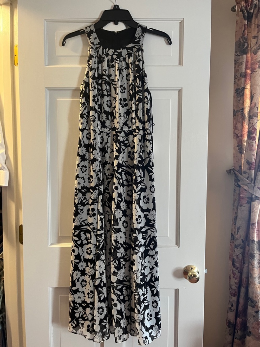 Tommy Hilfiger Black and White Floral Halter Maxi Dress